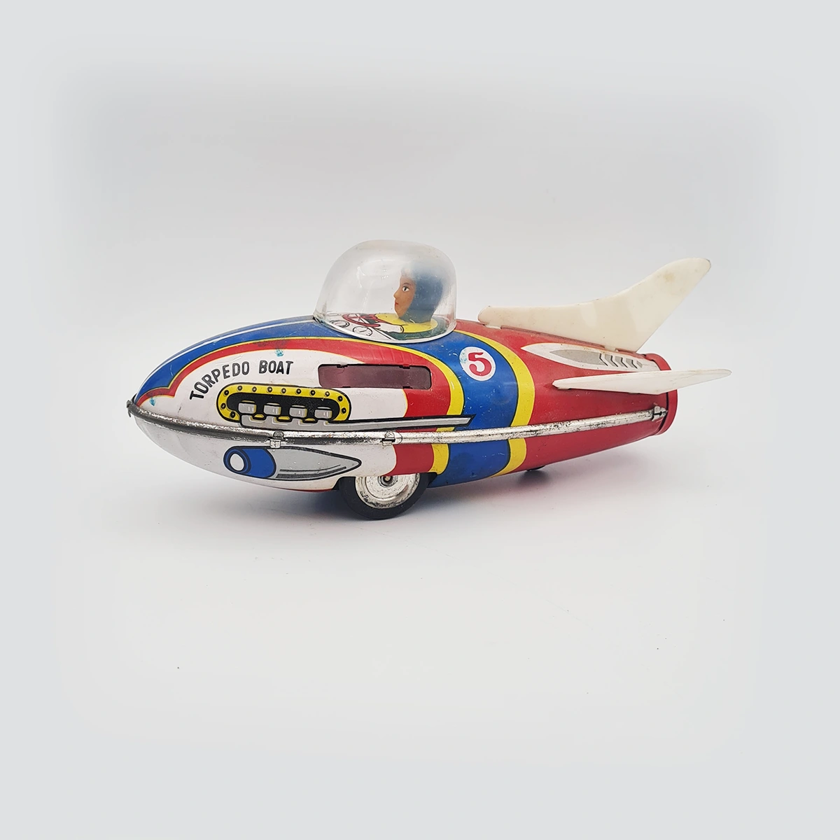 Torpedo Boat Friction Drive Tin Toy