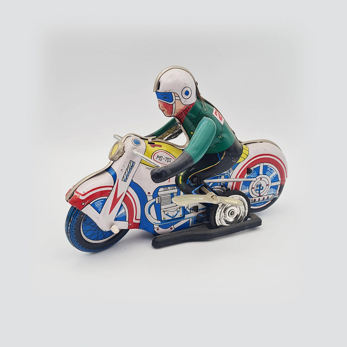 Vintage Tin Toy Motorcycle Rider China MS-702 602 Old Wind Up Friction Motor Man 3