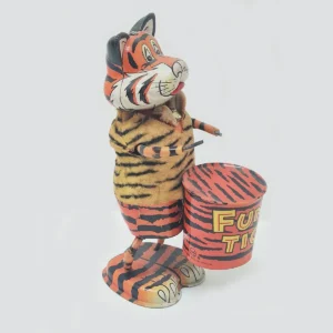 Funny Tiger Drummer Tin Litho Wind-Up Toy