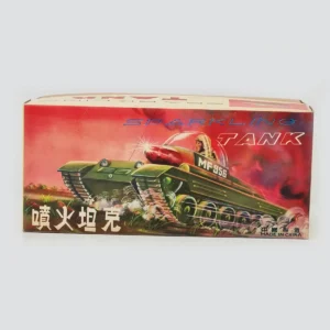 Vintage Friction Tin Toy Sparkling Tank MF 956 Green Original Box Made in China