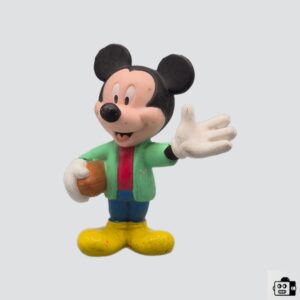 Green-Jacket Mickey Mouse Rubber Figurine Holding Ball – Fun Vintage Collectible Toy