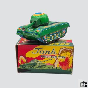 Vintage Tin Toy Tank Friction Type MF-074 China Box Military 4"