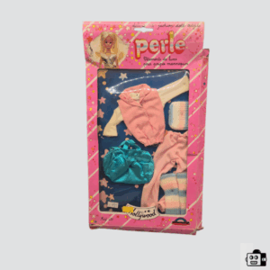 Vintage Perile “Deluxe” 11½″ Fashion Doll Outfit Set – Pink Striped Bodysuit, Pastel Leg Warmers & Teal Metallic Bag in Original Box