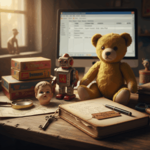 Write an engaging, well-researched blog article for The Forgotten Toys about why it’s important for toy collectors to keep a database of their inventory. Tone & Style: Friendly, nostalgic, and knowledgeable — written for passionate collectors who appreciate the stories behind vintage toys. Blend practical advice with emotional storytelling. Reflect The Forgotten Toys’ mission of preserving toy history and celebrating forgotten treasures. Structure: Introduction: Start with an emotional hook about rediscovering forgotten toys and the memories they hold. Lead into how keeping a database helps collectors not just stay organized but also reconnect with their own history. Body: Section 1: Protecting and Preserving Value Explain how documenting your collection helps track condition, origin, and value — crucial for appraisals, insurance, and authenticity. Section 2: Staying Organized in a Growing Collection Describe how a digital or written database saves time, prevents duplicates, and helps locate specific toys or series. Section 3: Rediscovery and Storytelling Emphasize how keeping records helps you remember the stories behind each toy — where it came from, when it was made, and why it matters. Section 4: Legacy and Sharing Knowledge Talk about the importance of documentation for future generations, researchers, or fellow collectors who might continue the story of these toys. Conclusion: End with a reflection on how a toy database transforms a personal hobby into a piece of living history. Encourage readers to start building their own toy inventory — one forgotten treasure at a time. - vintage collectible toy photography