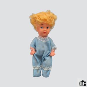 Vintage Poseable Plastic Doll with Blue Sleepwear