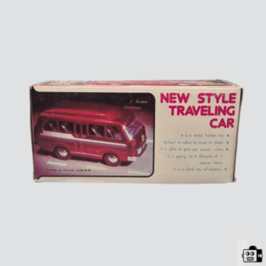 Vintage “New Style Traveling Car” Metal Friction Toy – Retro Collectible Van for Kids & Enthusiasts