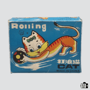 Vintage Tin Litho Rolling Cat Toy